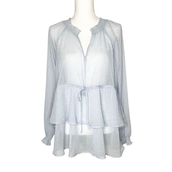Torrid Light Blue White Polka Dot Semi Sheer Long Sleeve Top 10 - Picture 2 of 10